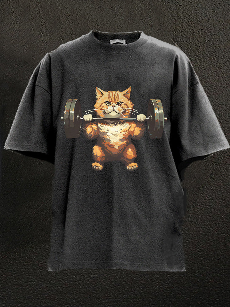 weightlifting cat Washed Gym Shirt