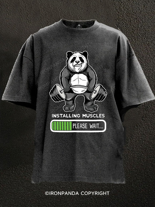 Panda Installing Muscle Washed Gym Shirt