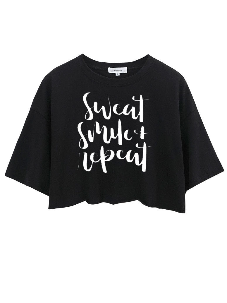 Sweat Smile Repeat Crop Tops