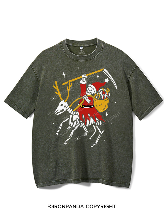 GRIM REAPER SANTA ON A REINDEER VINTAGE GYM SHIRT