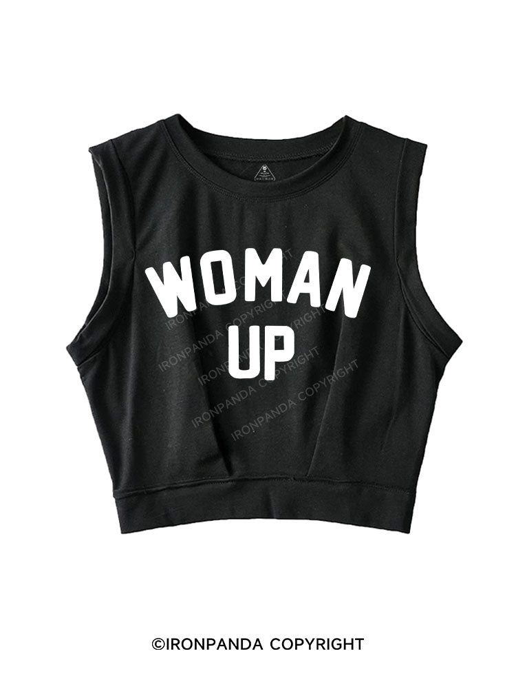 WOMAN UP SLEEVELESS CROP TOPS