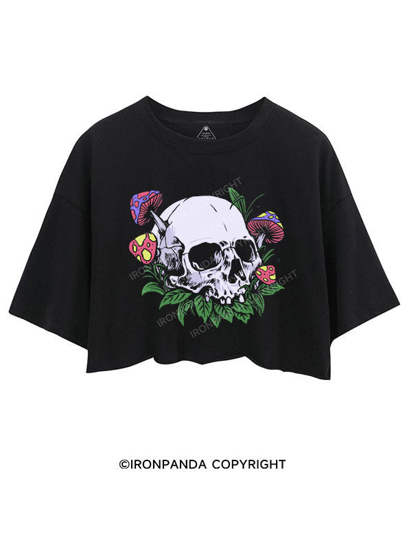 SKELETON LOST IN A MUSHROOM WONDERLAND CROP TOPS