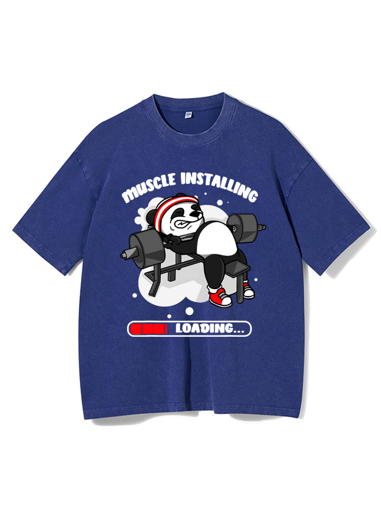 Panda Installing Muscles Loading Washed Gym Shirt