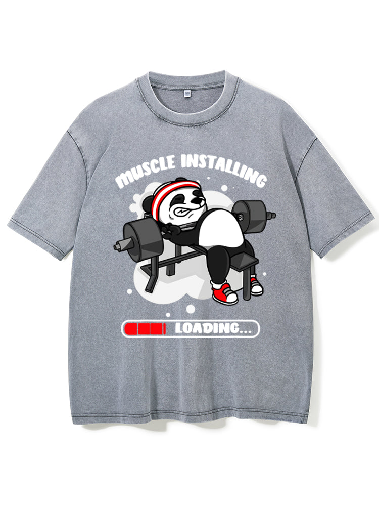 Panda Installing Muscles Loading Washed Gym Shirt