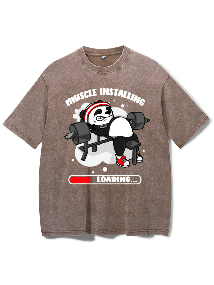 Panda Installing Muscles Loading Washed Gym Shirt