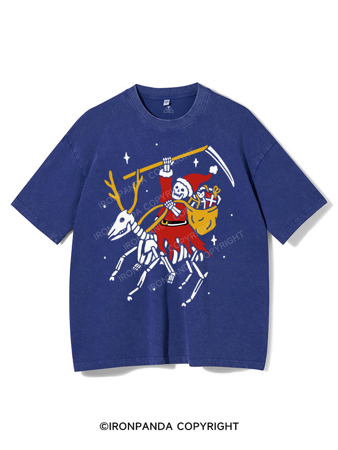 GRIM REAPER SANTA ON A REINDEER VINTAGE GYM SHIRT