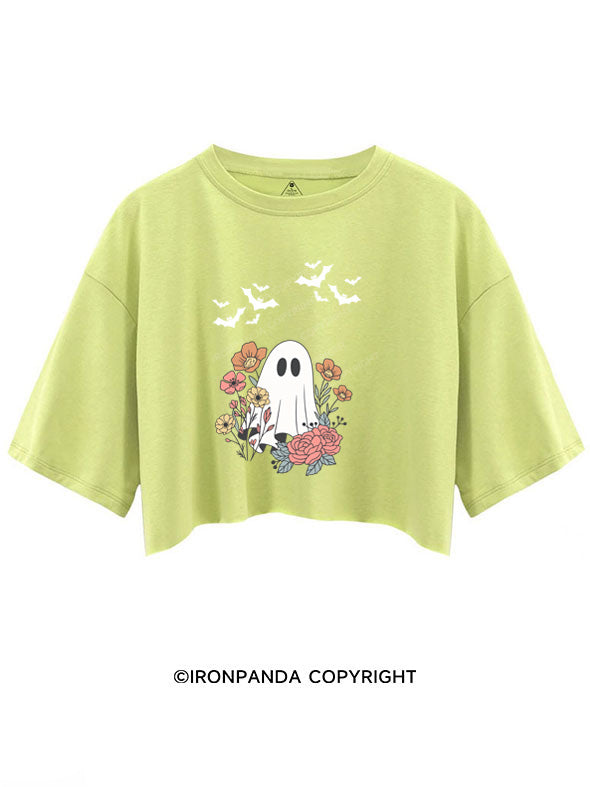 HALLOWEEN GHOST FLOWER CROP TOPS