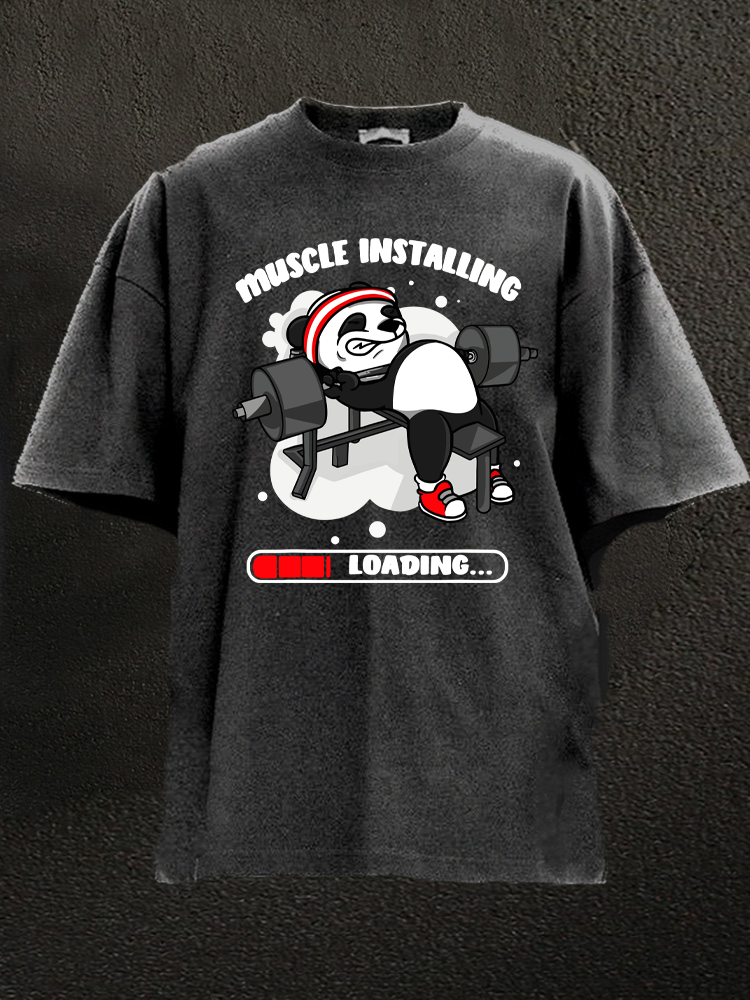 Panda Installing Muscles Loading Washed Gym Shirt