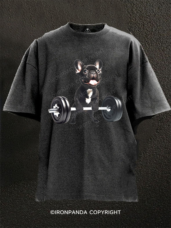 English Bulldog Weightlifting Washed Gym Shirt