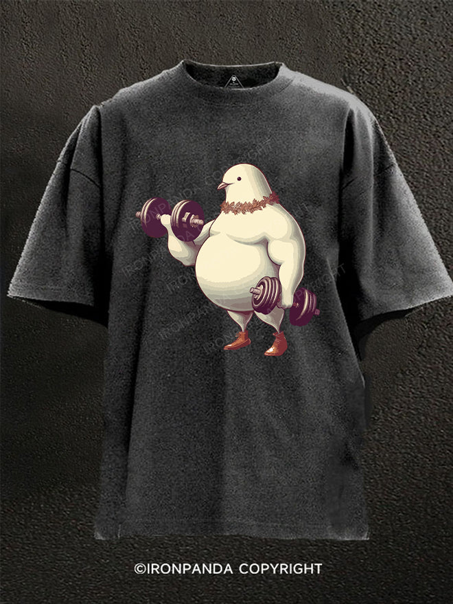 fat pigeon lift dumbbells Washed Gym Shirt