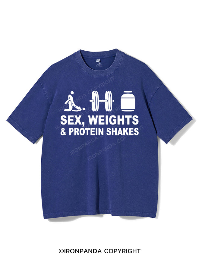 SEX WEIGHTS & PROTEIN SHAKES  Washed Gym Shirt