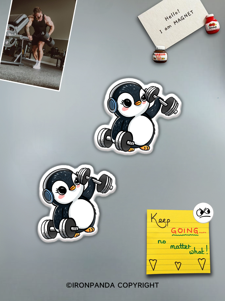 IronPanda penguin weightlifting Fridge Magnet