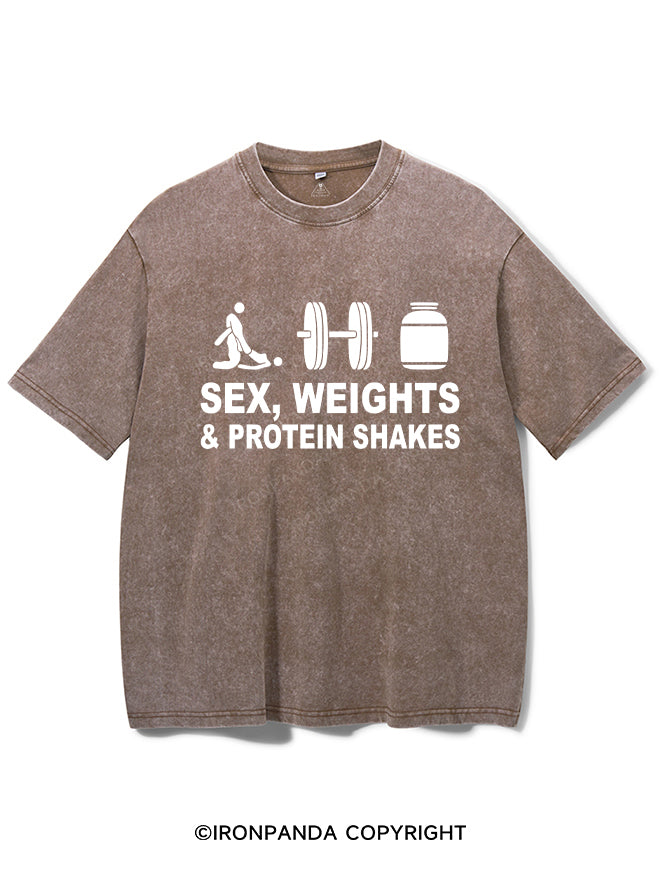 SEX WEIGHTS & PROTEIN SHAKES  Washed Gym Shirt