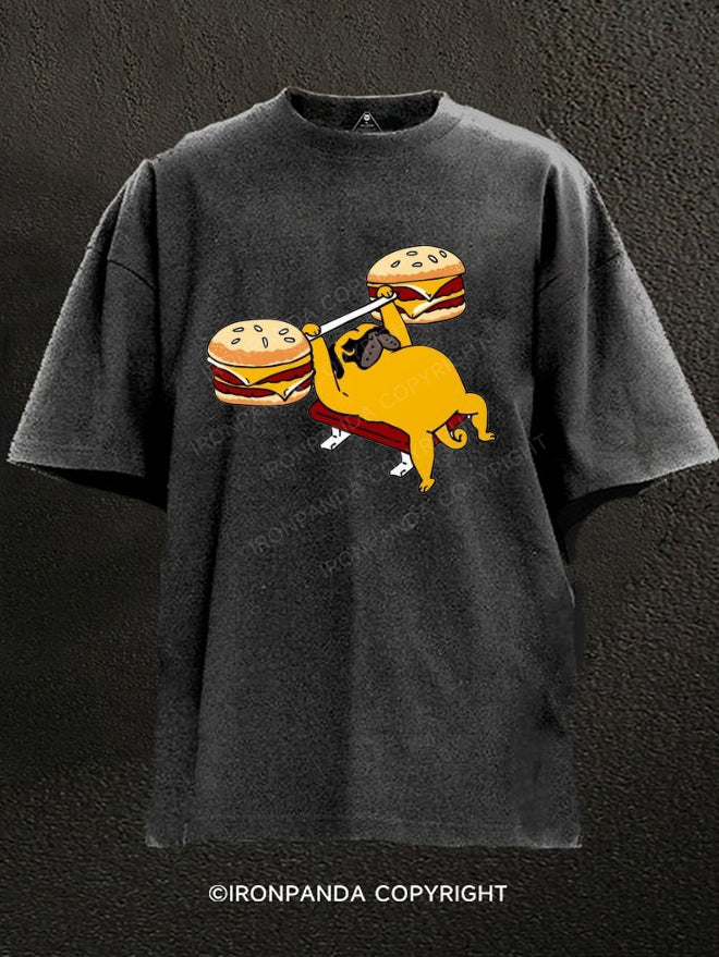 Pug Bench Press hamburger Washed Gym Shirt