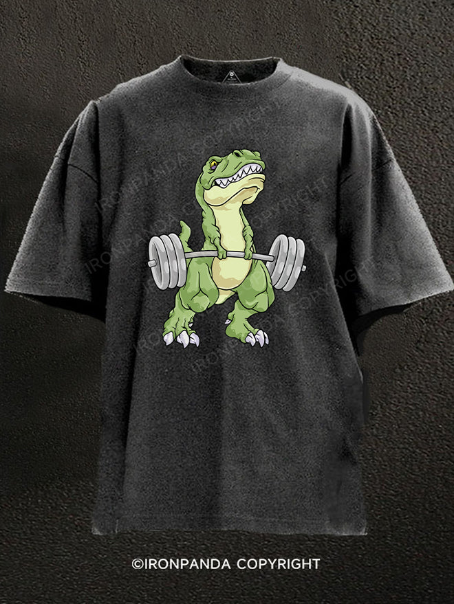 Weightlifting Dinosaur Washed Gym Shirt