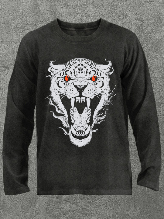 fierce leopard head Washed Gym Long Sleeve Shirt