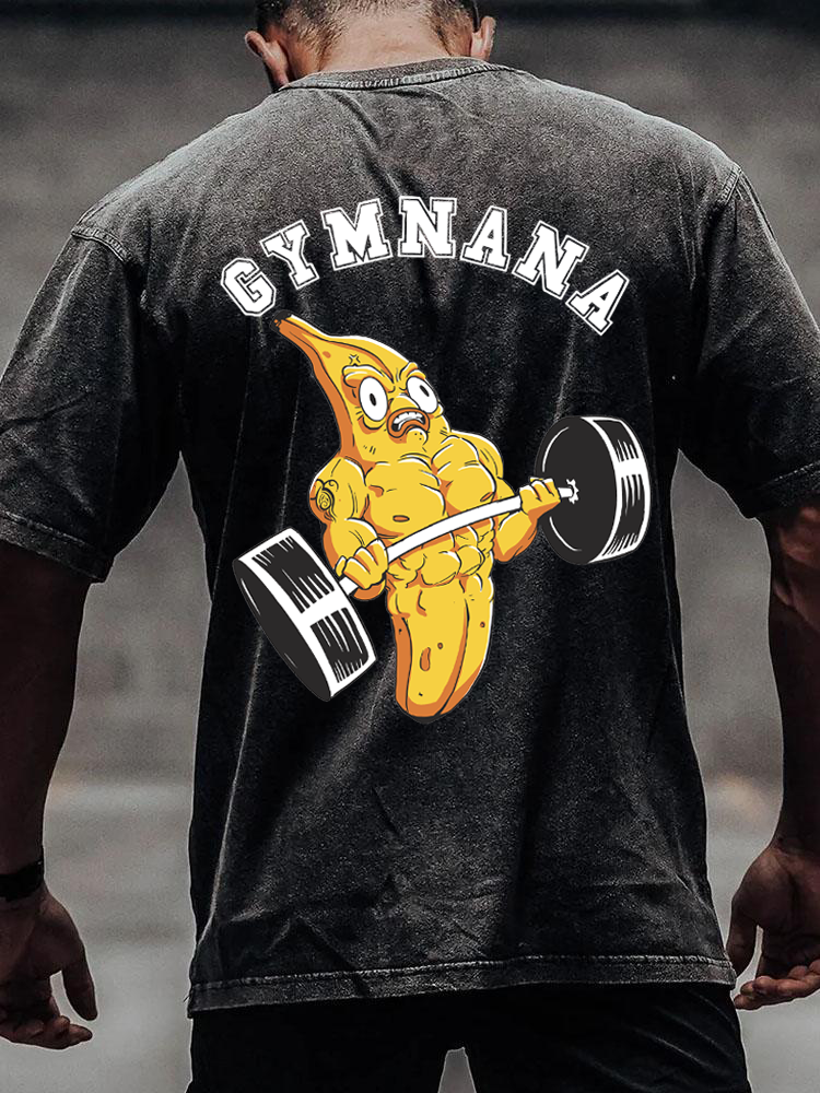 GYMNANA back printed Washed Gym Shirt