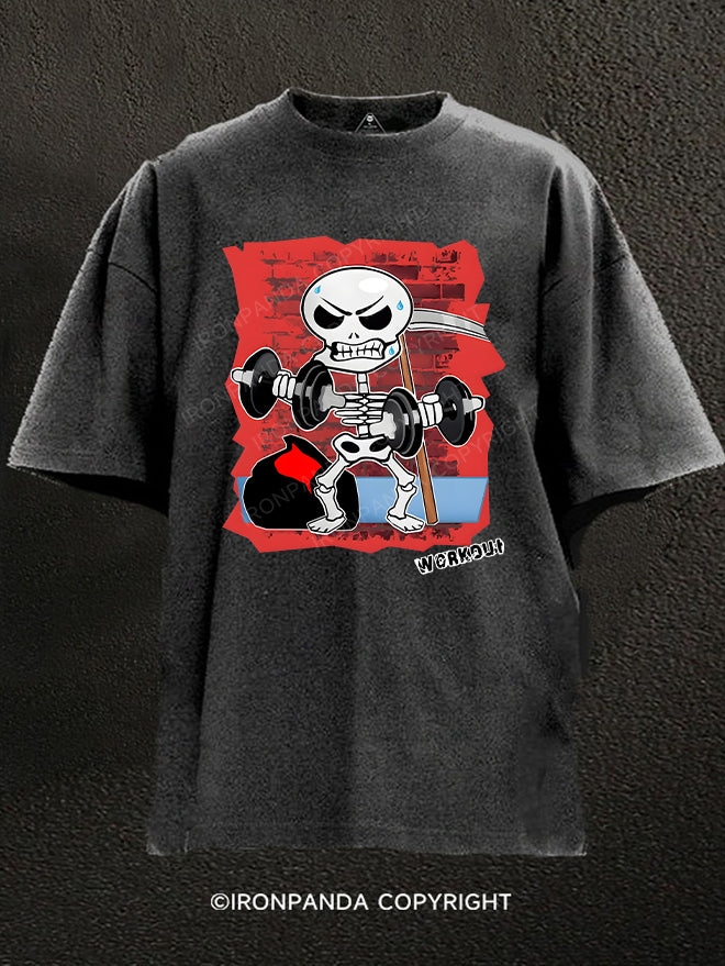 Workout Skeleton Skull Bones Washed Gym Shirt