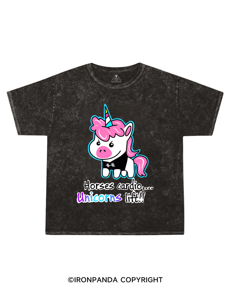 Cute Fitness Unicorn Kids Washed T-Shirt