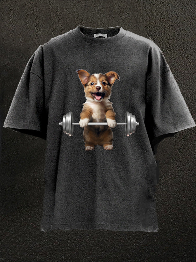 Weightlifting Dog Washed Gym Shirt