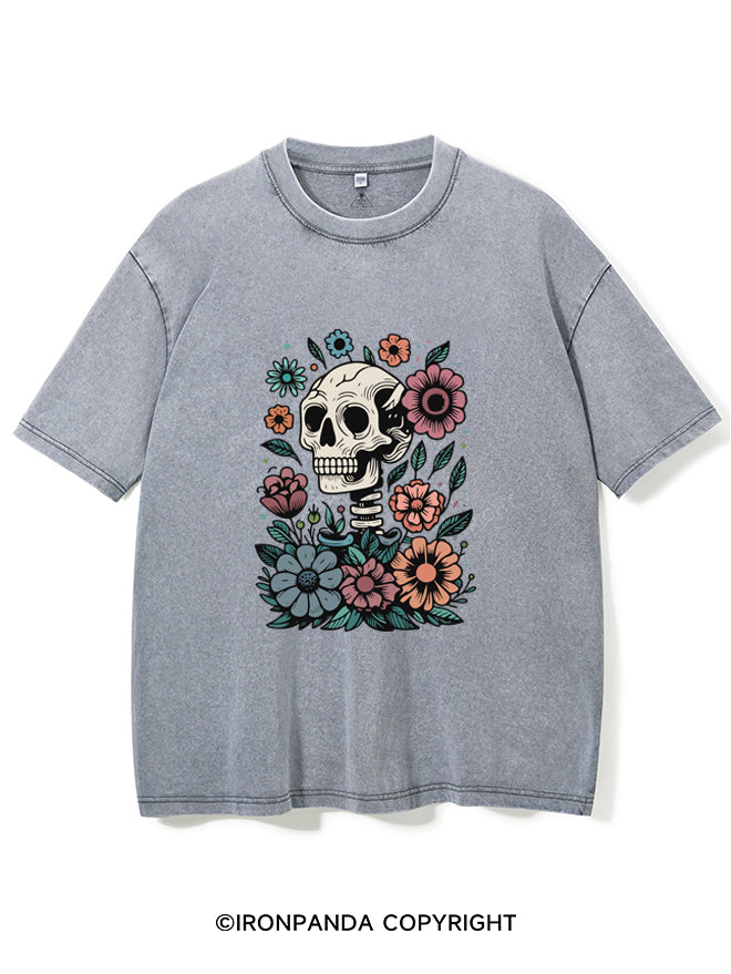 SKELETON WITH FLOWER VINTAGE GYM SHIRT