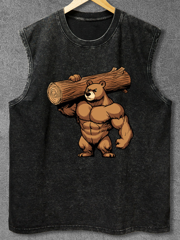 bear lift heavy Washed Gym Tank