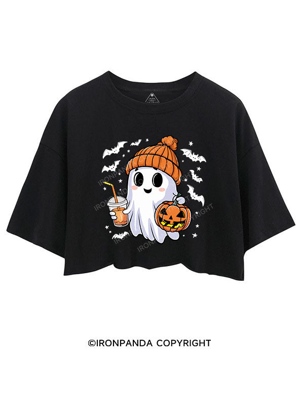 HALLOWEEN ICED COFFEE GHOST CROP TOPS