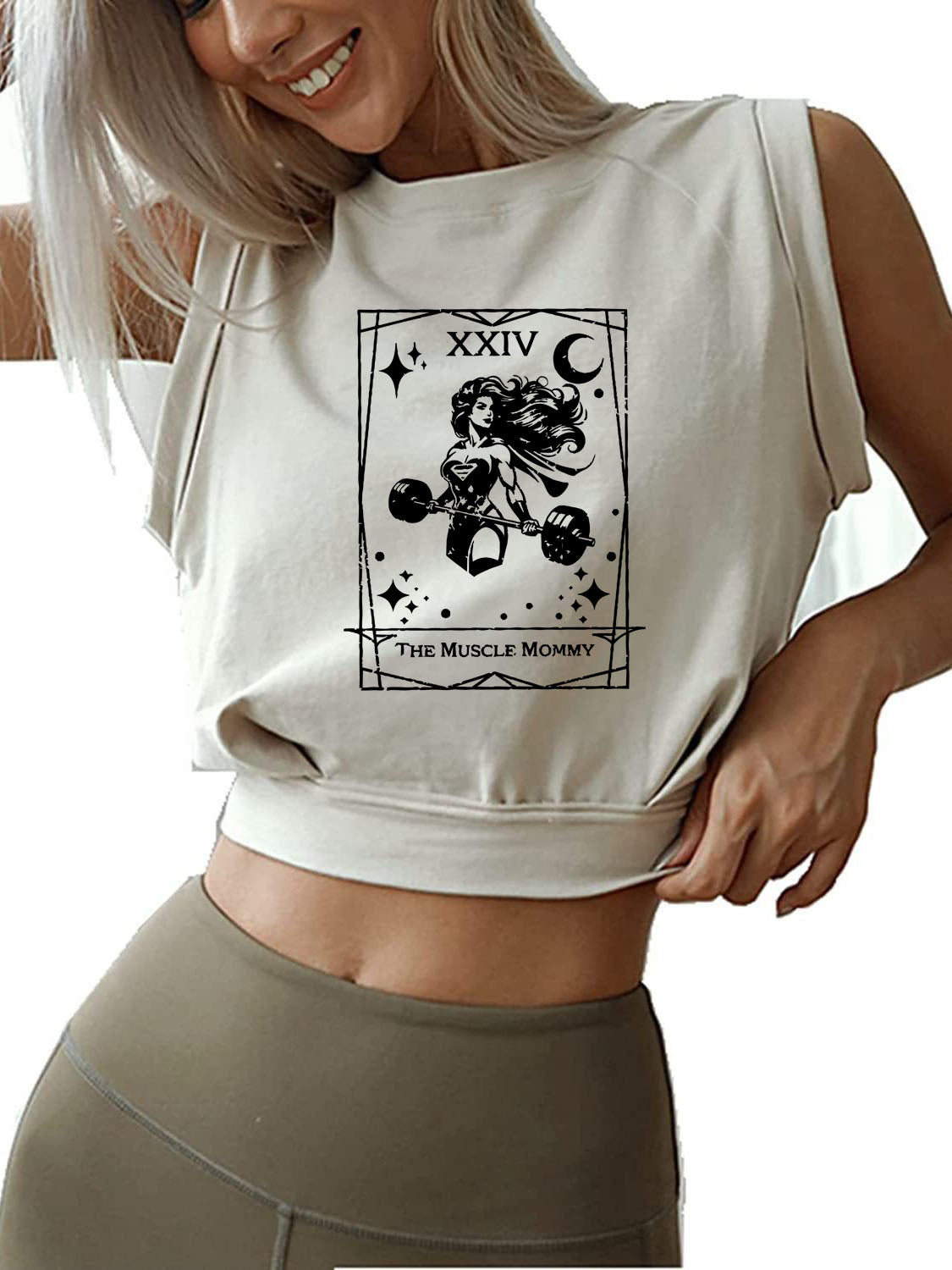 THE MUSCLE MOMMY TAROT SLEEVELESS CROP TOPS