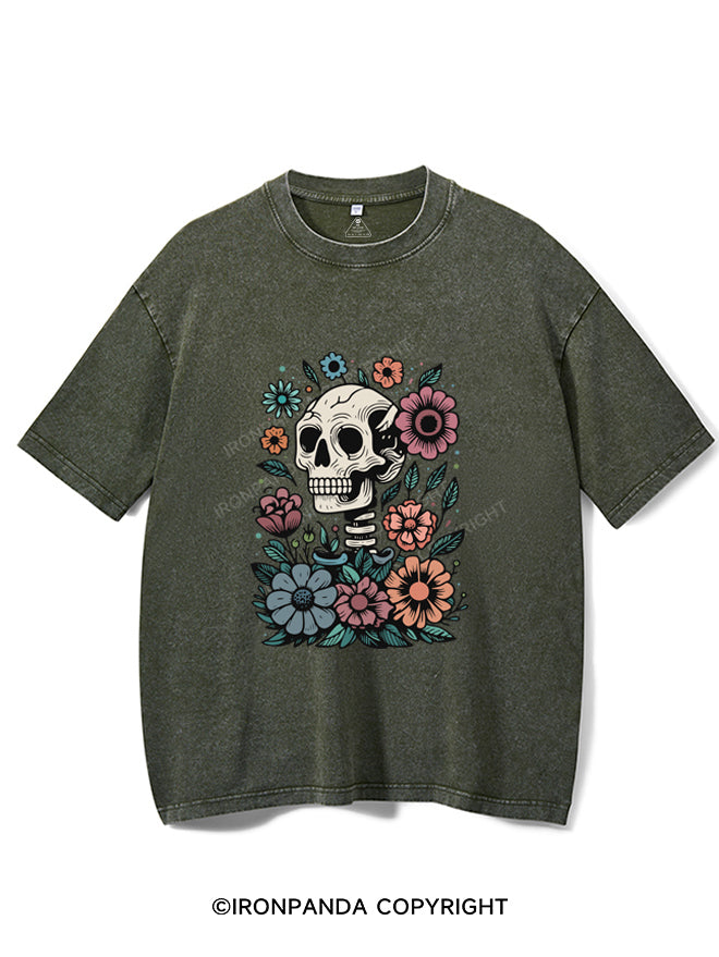 SKELETON WITH FLOWER VINTAGE GYM SHIRT