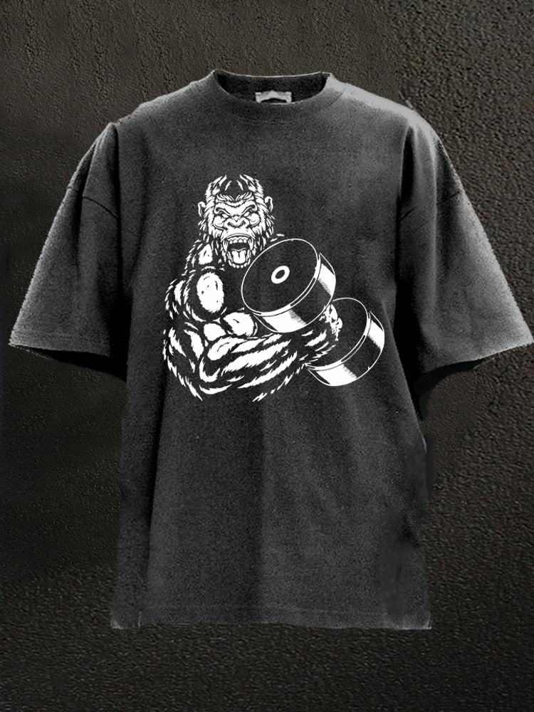 Gorilla Dumbbell Washed Gym Shirt