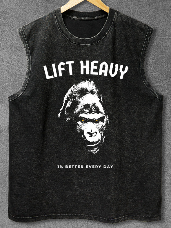 lift heavy gorilla Washed Gym Tank