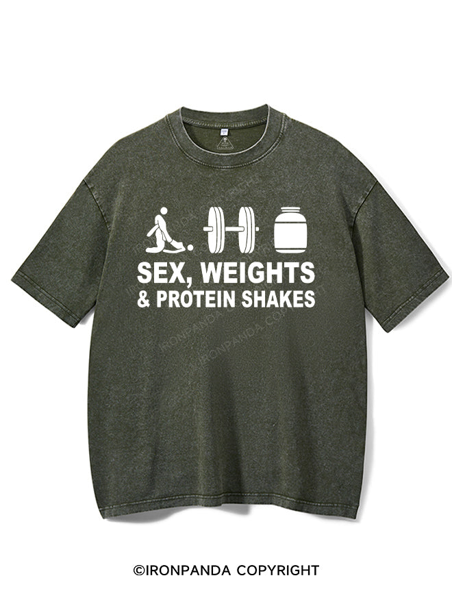 SEX WEIGHTS & PROTEIN SHAKES  Washed Gym Shirt