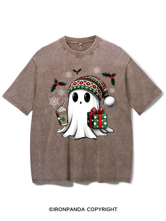 CHRISTMAS GHOST WITH COFFEE AND GIFT VINTAGE GYM SHIRT