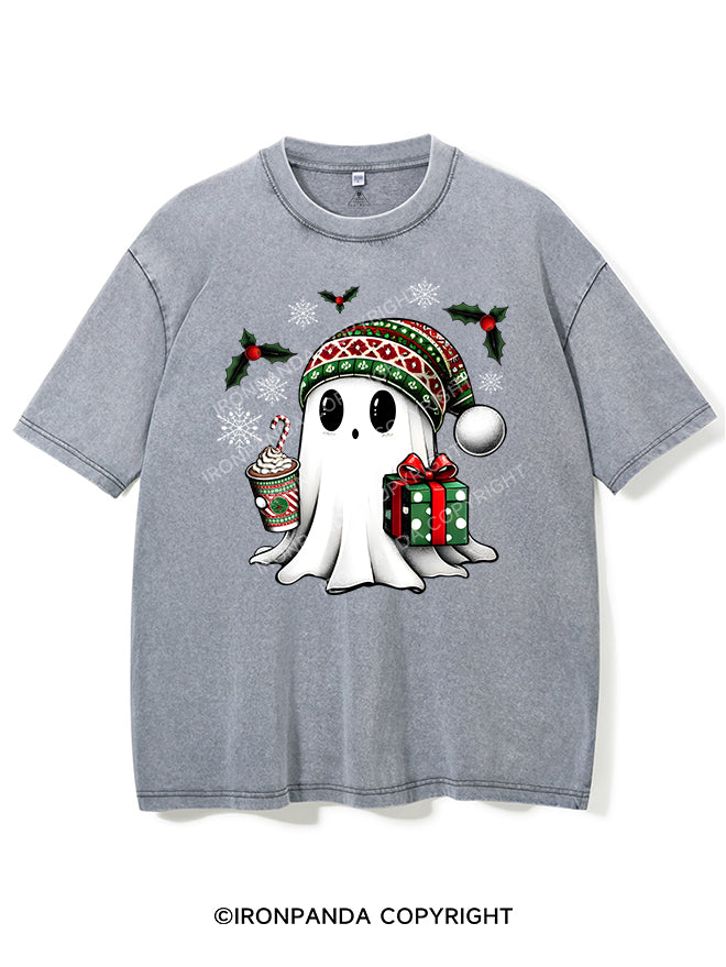 CHRISTMAS GHOST WITH COFFEE AND GIFT VINTAGE GYM SHIRT