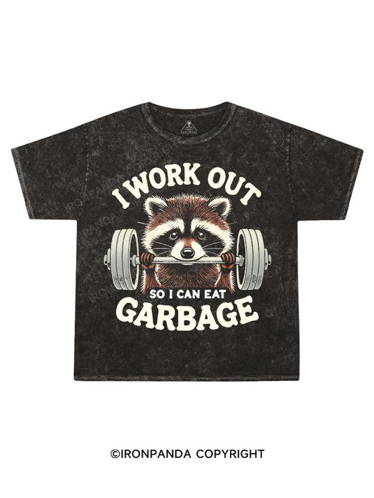 Workout Raccoon Kids Washed T-Shirt