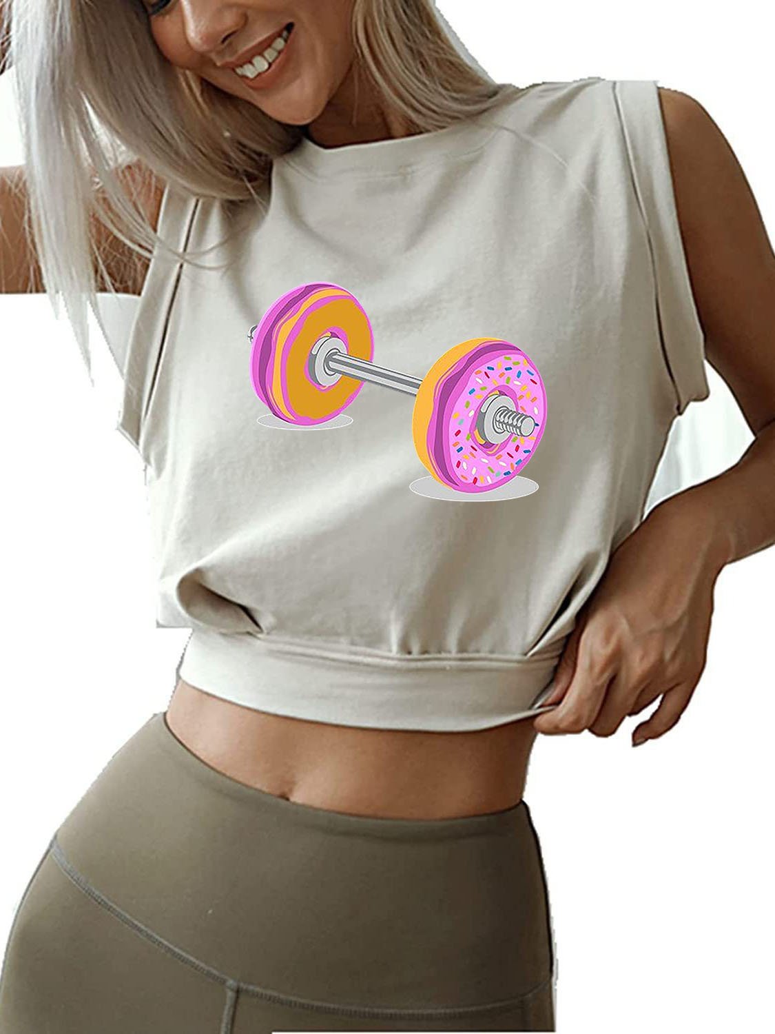 DONUT BARBELL Sleeveless Crop Tops