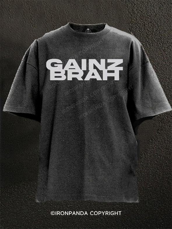 gainz brah Washed Gym Shirt