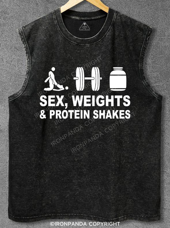 SEX WEIGHTS & PROTEIN SHAKES Washed Gym Tank