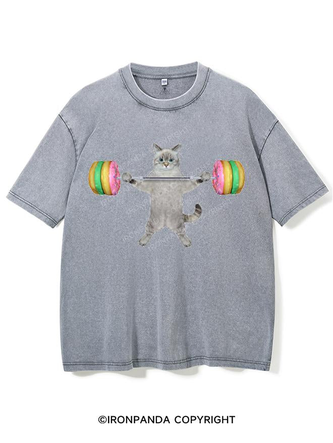 A CAT LIFTS DONUT BARBELL VINTAGE GYM SHIRT