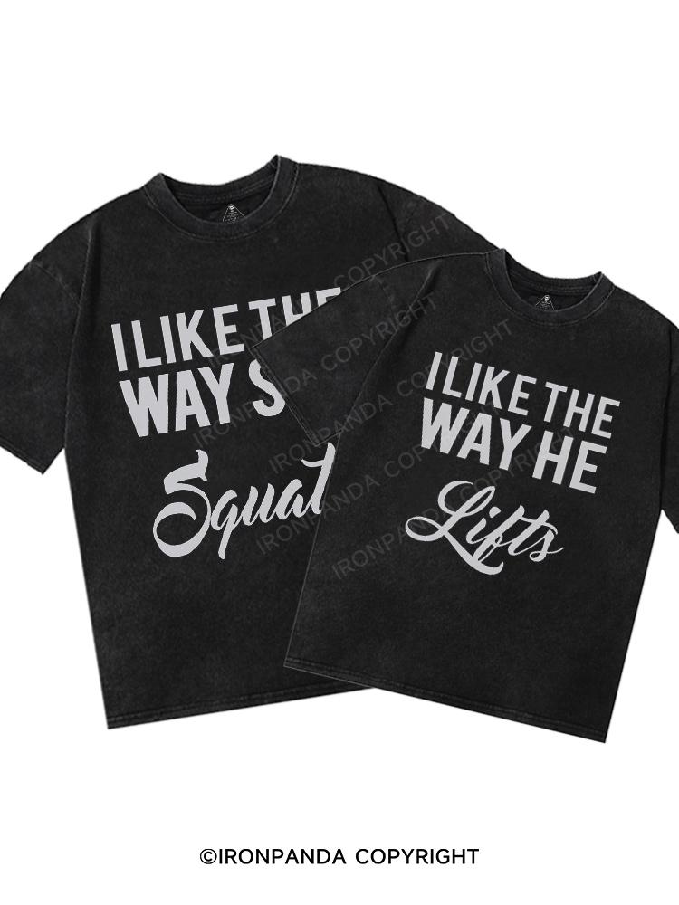 Squats Lifts Washed Matching Couple Gym Shirt