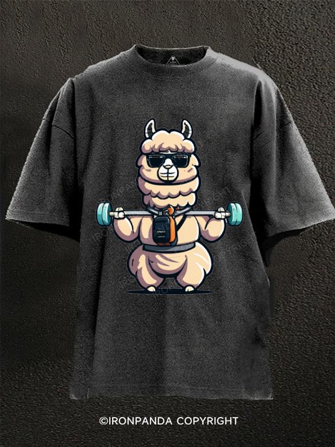 Alpaca doing weight training Washed Gym Shirt