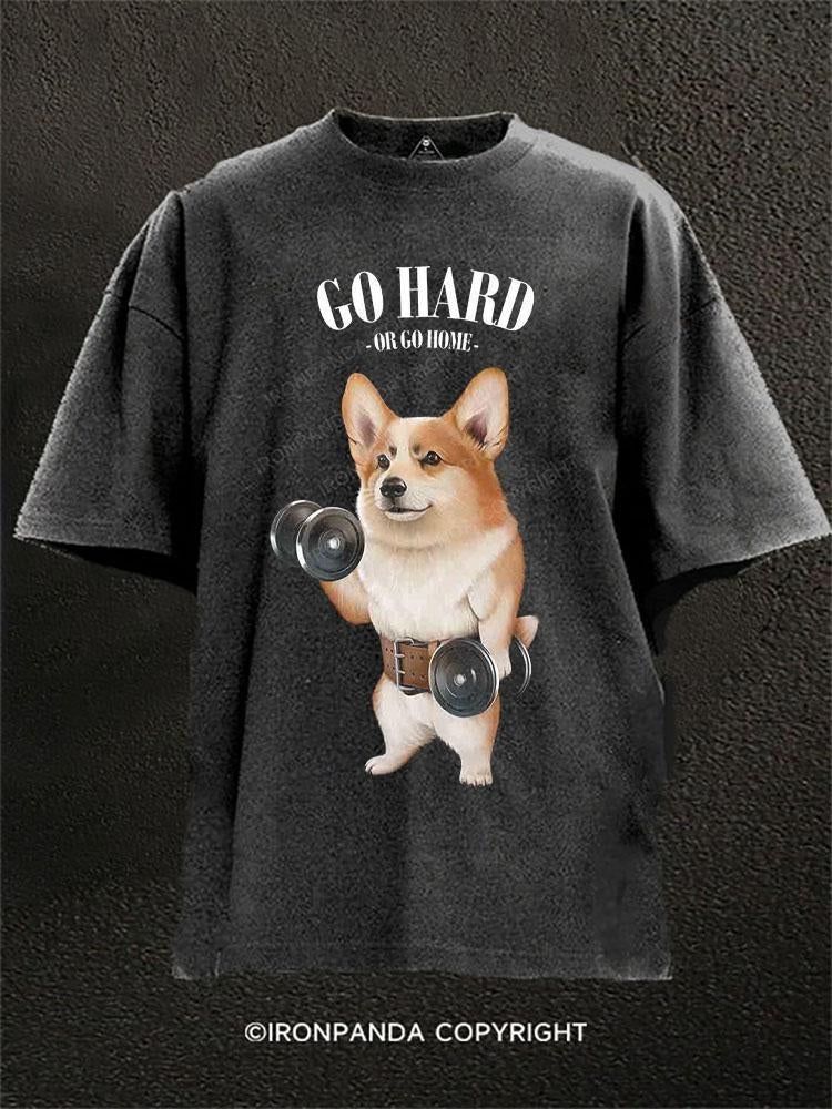 Corgi Dog Muscle Training Washed Gym Shirt