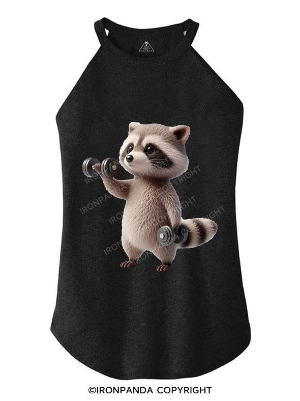 PUMPED-UP RACCOON ON THE GRIND TRI ROCKER COTTON TANK