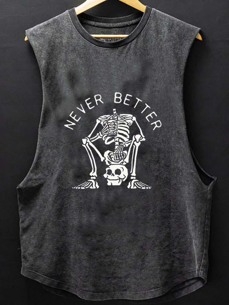 skeleton sitting on own skull SCOOP BOTTOM COTTON TANK