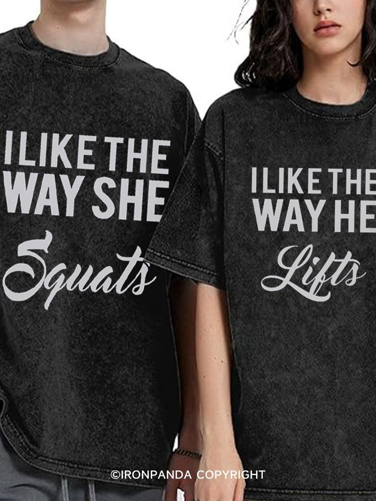 Squats Lifts Washed Matching Couple Gym Shirt