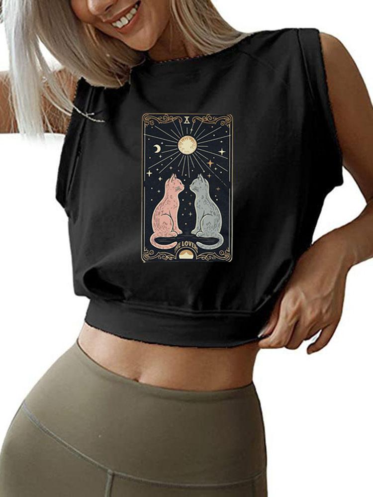 CAT TAROT CARD SLEEVELESS CROP TOPS