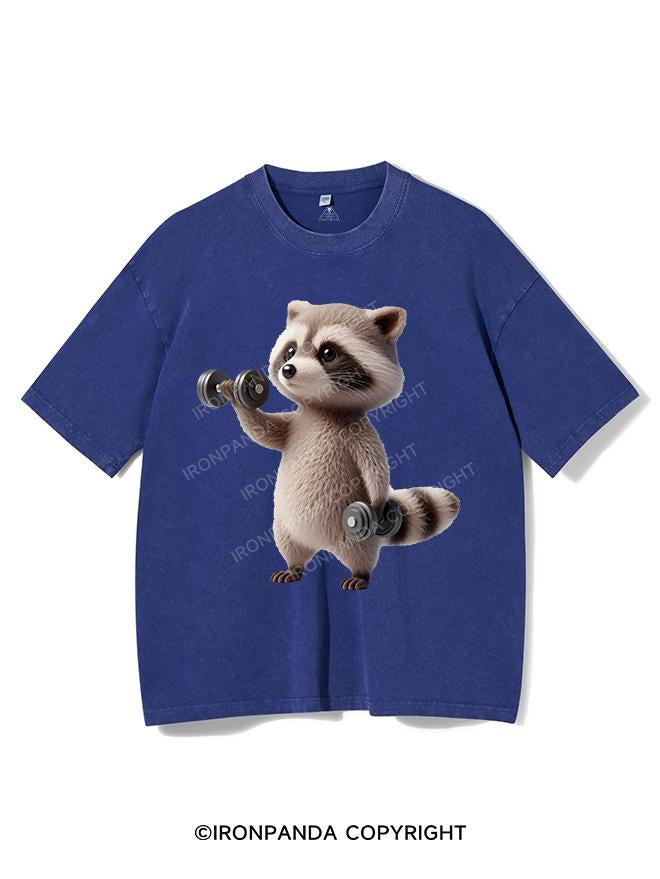 PUMPED-UP RACCOON ON THE GRIND VINTAGE GYM SHIRT