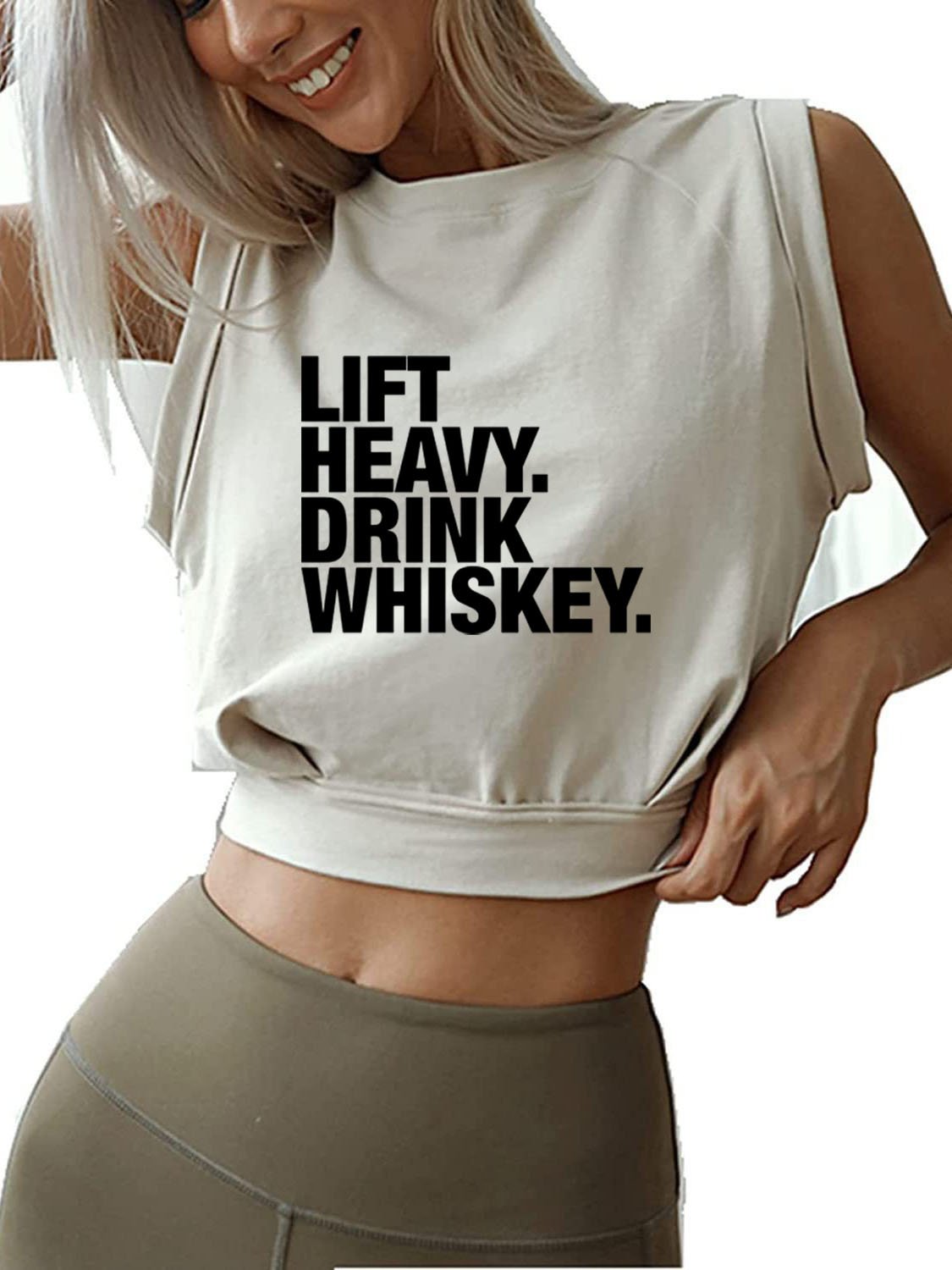 LIFT HEAVY DRINK WHISKEY SLEEVELESS CROP TOPS