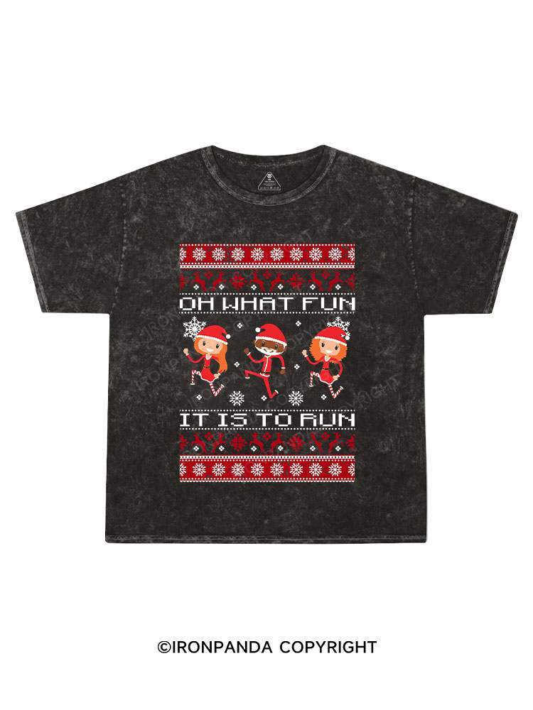 Christmas Running Kids Washed T-Shirt