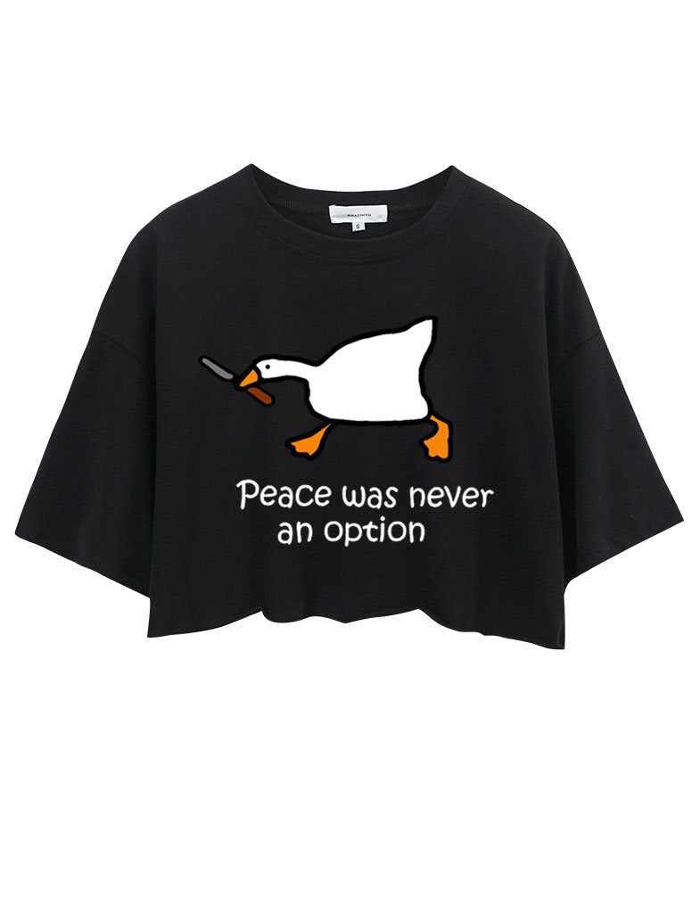 PEACE WAS NEVER AN OPTION CROP TOPS